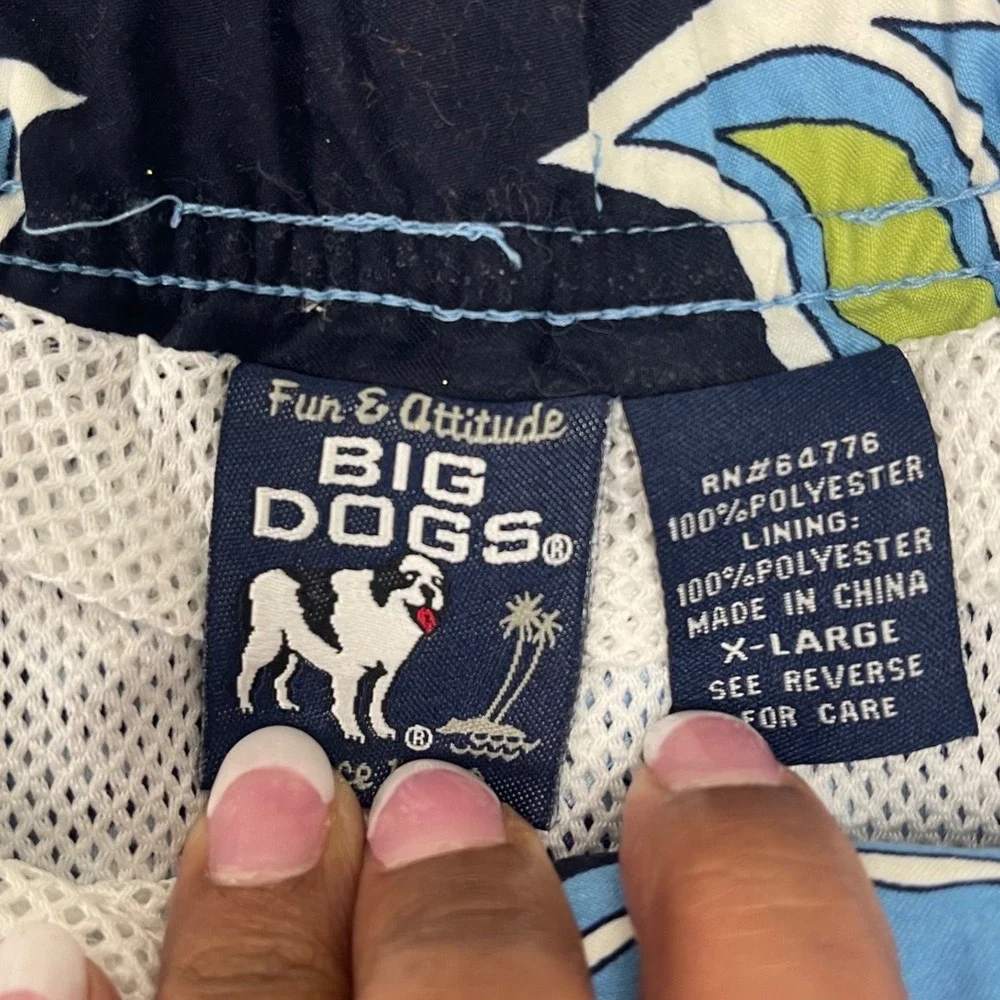 Big Dogs XL Floral Print Swim Trunks Shorts Drawstring Blue‎ Fun Attitude Beach